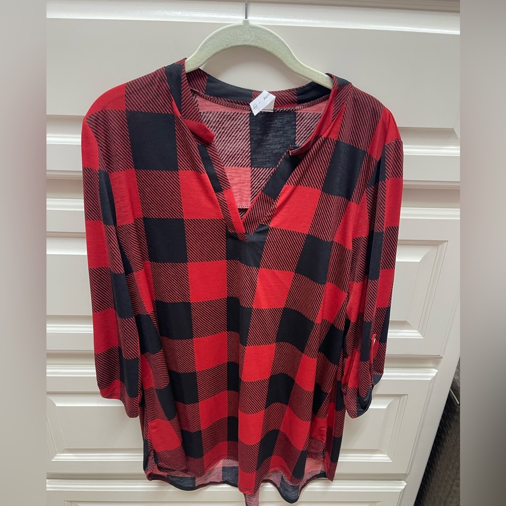 Buffalo Plaid Jersey Top - Size L